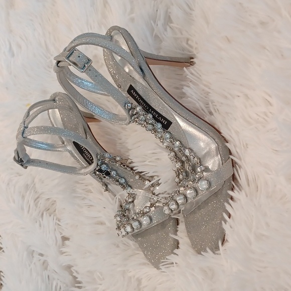 Antonio Melani Collection Silver Estella Chandelier Glitter Dress Sandal Heels - Picture 6 of 17